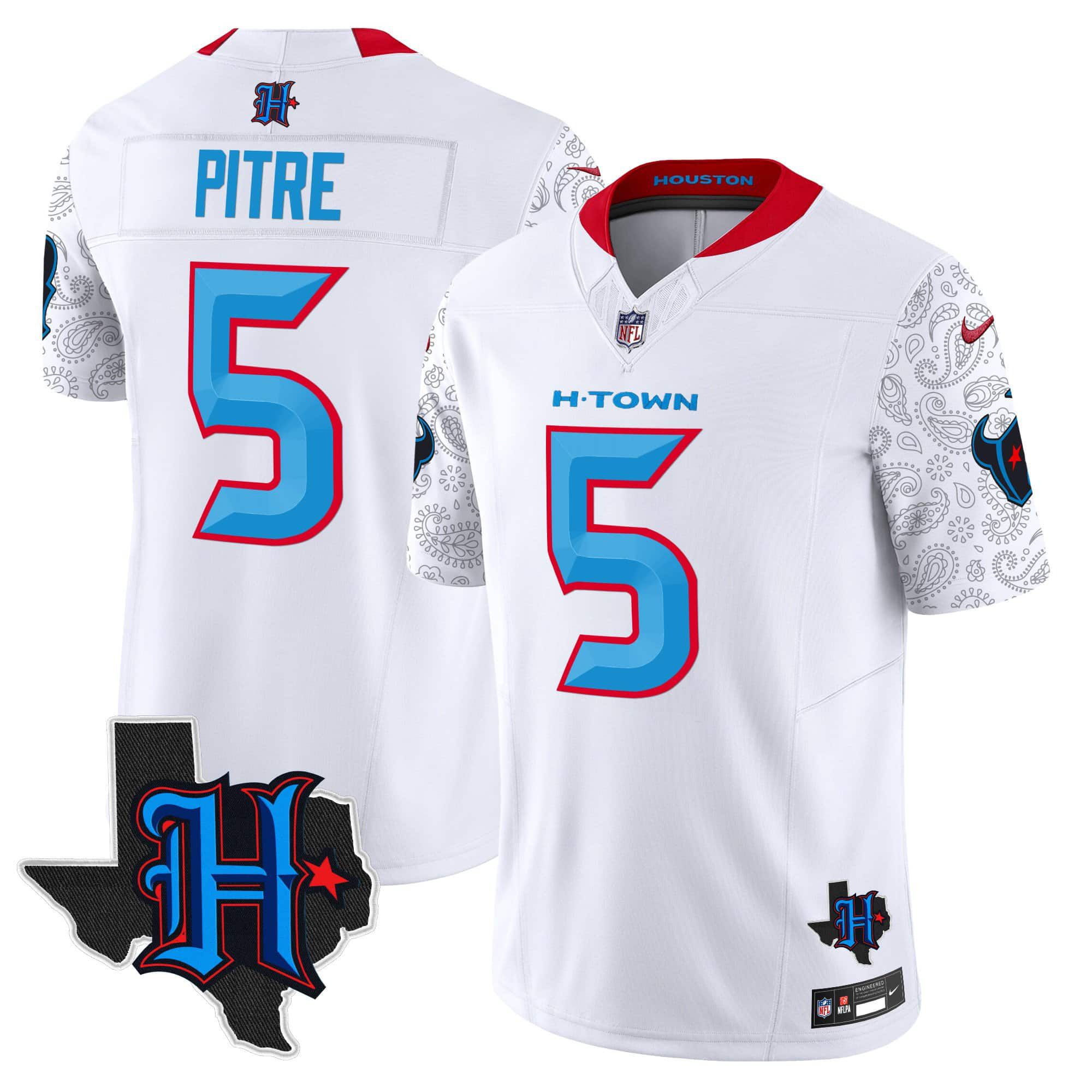 Men Houston Texans #5 Pitre White 2024 Nike Texas Patch Vapor Limited NFL Jersey